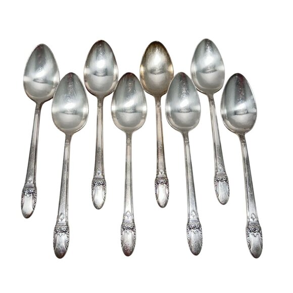 Rogers Bros IS Vintage 1937 FIRST LOVE Set of 8 Large Spoons 7.5" Silverplate - Picture 2 of 5